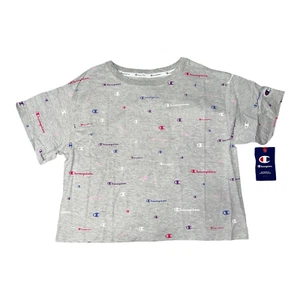 Champion women AOP Cropped Tee Gray Print L - Picture 1 of 2