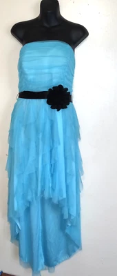 Vestido Vintage Y2K Aqua Deb Store 1X Sin Tirantes Tul Alto Bajo Baile de graduación Formal Crucero Foto 1 de 4