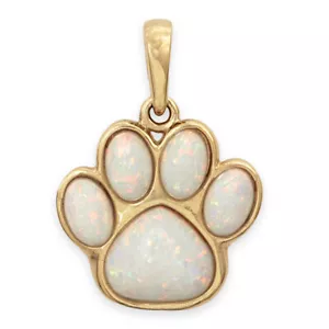 WHITE OPAL Solid 9ct Gold PAWPRINT Paw Pendant (Handmade UK) - Picture 1 of 3