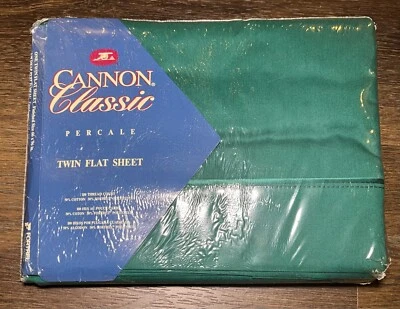 Hoja plana doble vintage Cannon Classic percal, 180 TC, verde macizo nueva en paquete Foto 1 de 3