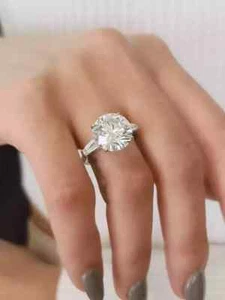 Laborgefertigter Diamant-Verlobungsring 4 kt Rundschliff Hochzeit 14 kt Weißgold-Finish - Bild 1 von 5
