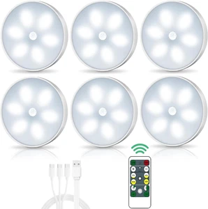 LED Closet Lights Wireless Motion Sensor Puck Light with Remote Control,Usb Rech - Picture 1 of 12
