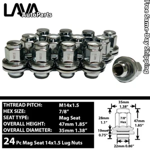 24PC 14X1.5 CHROME OE REPLACEMENT MAG SEAT LUG NUTS FIT ARMADA TITAN XD QX56/80 - Picture 1 of 2