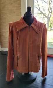 Vintage Damen Live A Little Lachs Leder Pullover Jacke Größe L RAR  - Bild 1 von 8