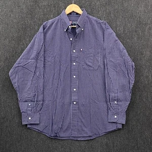 Chaps Ralph Lauren Mens 16.5 34/35 Long Sleeve Button Down Shirt Blue Mini Check - Picture 1 of 9