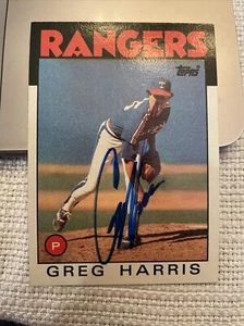 GREG HARRIS 1986 TOPPS AUTOGRAPHED SIGNED AUTO BASEBALL CARD RANGERS 586 - Picture 1 of 1