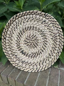 Woven Basket 18” Round 1.5” Deep Hanging Wall Table Tan Black White - Picture 1 of 9