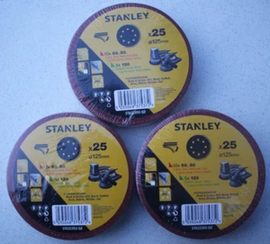 3 x STANLEY STA32392-QZ PACK OF 25 MIXED SANDING DISCS 125mm ROS HOOK AND LOOP - Picture 1 of 4