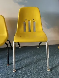 More details for retro yellow 70’ primary school chair with 3 line holes