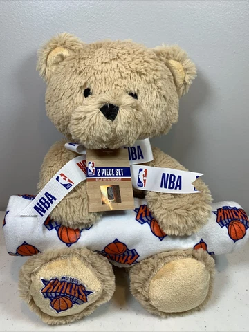 Stuffed Animal NBA 2 Piece Set New York Knicks Ribboned Teddy Bear & Blanket Cover