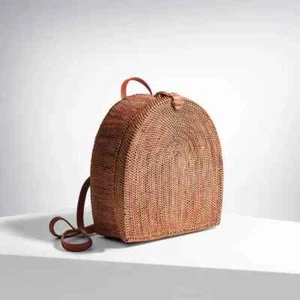 Crabtree Evelyn Bali ATA Woven ATA Grass & Leather Backpack - Picture 1 of 4