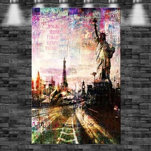 XXL City Mix bunt auf Leinwand Keilrahmen Loft Design Stadt Bild - Bild 1 von 1