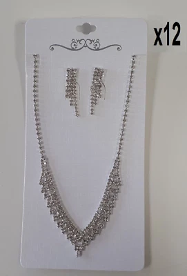 Lot Destockage Revendeur 12 Parure Bijoux Argenté Blanc Collier Strass /EBRN - Photo 1/4