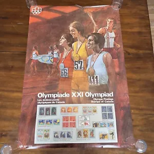 Vintage 1976 Montreal Olympics Postage Stamps Of Canada Poster - RARE 36"x24" - Picture 1 of 6