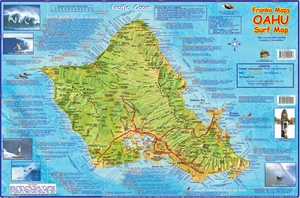 Póster de mapa de surf de Surfing Oahu Hawaii laminado por Franko Maps - Imagen 1 de 4
