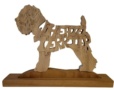 Wheaten Terrier feito à mão quebra-cabeça de madeira serra de rolar recorte com suporte SE TX Artist - Imagem 1 de 4
