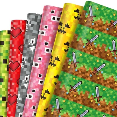 12 folhas de papel de embrulho estilo pixel presente, papel de embrulho padrão pixel para Vi... - Imagem 1 de 4