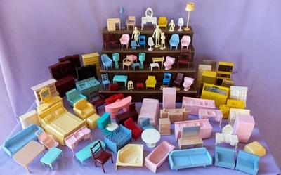 HUGE Lot Vintage Dollhouse Miniature Furniture Plastic Accessories 100 Pieces - Image 1 of 4