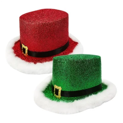 Christmas Top Hat For Men Women Headgear Red Green Top Hat With White Brim - Image 1 of 4
