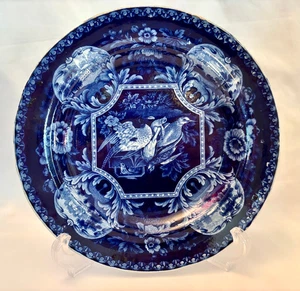 Antiker Staffordshire WILDVOGEL TELLER dunkelblau Transferware Nachlässe Grenze Jose - Bild 1 von 5