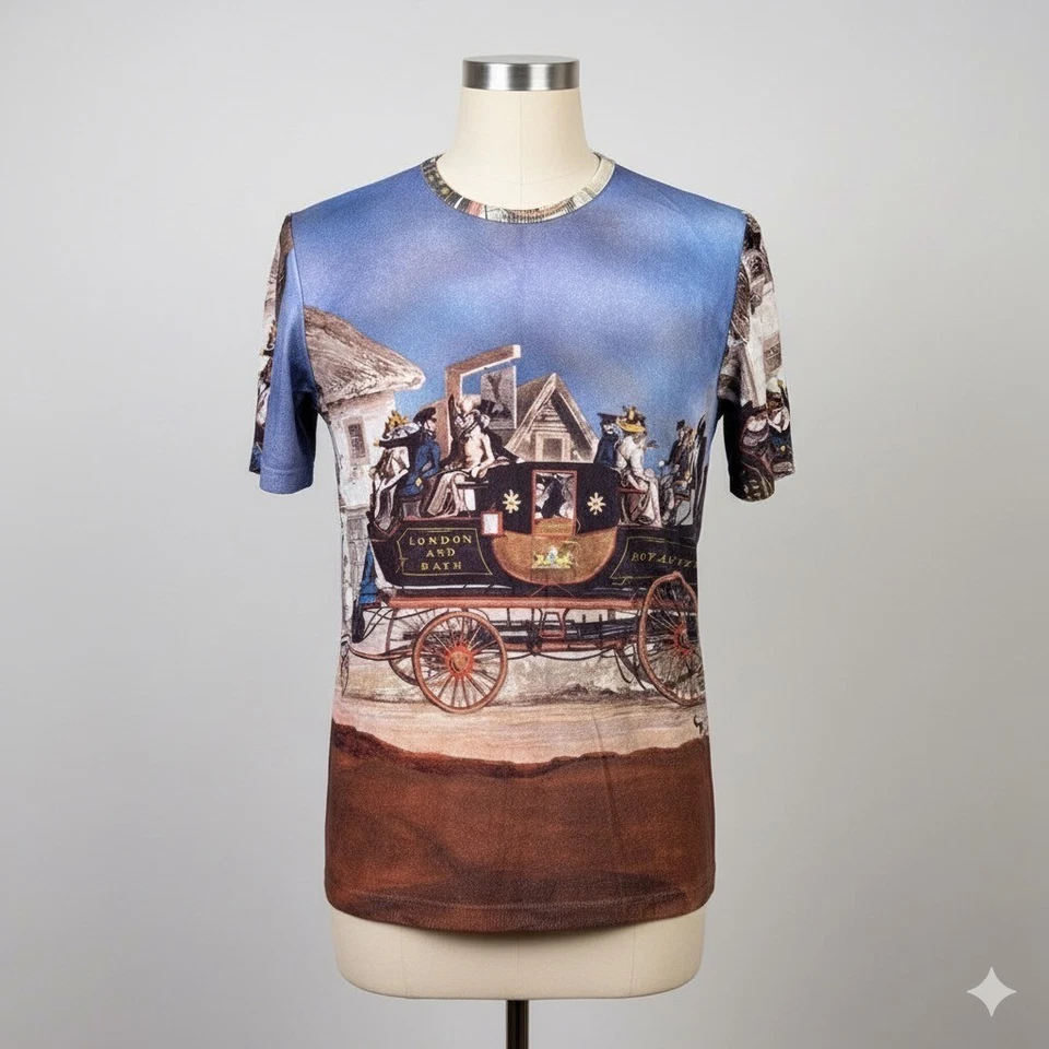 Camisa De Colección Saturday Sunday McGregor Sobreimpresión AOP Steam Carriage Años 70 Tejida Foto 1 de 4