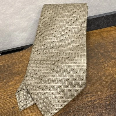 复古 Oz Hatemoglu 领带棕色圆点几何方形银色 60x4' 手工制作 — 第 1/3 张图片