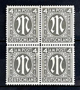 1945 Germany Allied American - British zone Block of 4 Stamps MNH 4pf nice /1219 - Picture 1 of 1