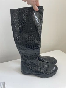 Kalso Earth Knee High Boots Black Size 7B Women Alligator Patent Leather Elite 2 - Picture 1 of 19