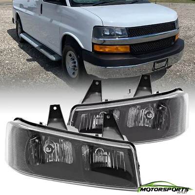 Fit 2003-2019 Chevrolet Express Savana Black Headlights Replacement Pair - Image 1 of 4