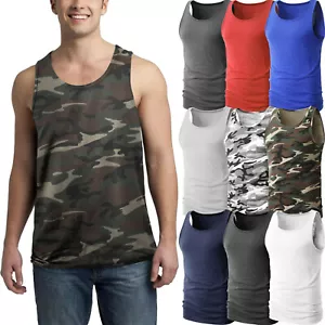 Mens Tank Top Active Gym A-shirt Muscle Solid Workout Exercise Sleeveless Shirt - Picture 1 of 20
