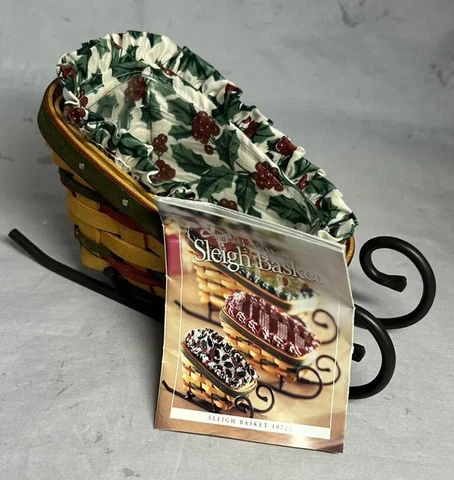 Longaberger Santa's Little Helper Sleigh Basket Wrought Iron Stand Liner 1999 Cover
