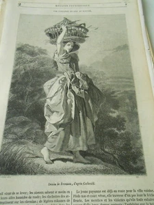 Une paysanne allant au marché d'après Corbould 1848 Gravure Oldp Print - Picture 1 of 1