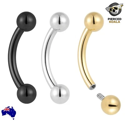 2Pcs Titanium Internally Threaded 16G Eyebrow Tongue Nipple Ear Curved Barbell - Image 1 of 4