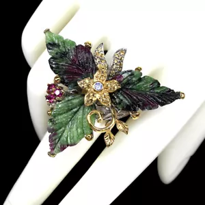 925 Anello Argento Sterling Rubino Zoisite Sculture Zaffiro Gemma Mano 24x13m - Foto 1 di 10