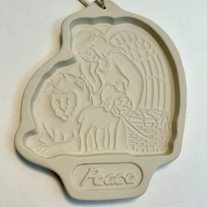 Longaberger Pottery Christmas 1993 “PEACE” lion, Lamb, Angel Cookie Mold Clay - Picture 1 of 8