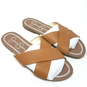 Jessica Simpson Women's Sandals Size 8.5 M Elaney Brown Flat Casual Slides - Picture 1 of 9