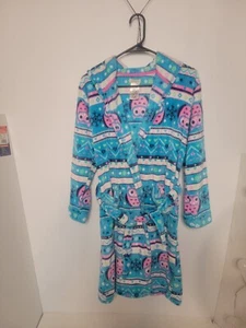 Komar Kids Blue Striped Pink Owl Hooded Bath Robe Junior Girls Size Large 14/16 - Picture 1 of 17