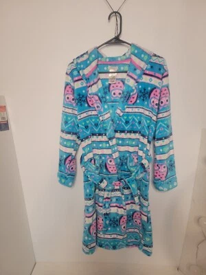 Bata de baño con capucha Komar para niños azul a rayas rosa búho para niñas talla grande 14/16 Foto 1 de 4