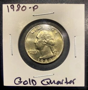 1980 P Washington Quarter MAJOR MINT ERROR! Gold Color Ultra Rare Coin 5.5 Grams - Picture 1 of 14