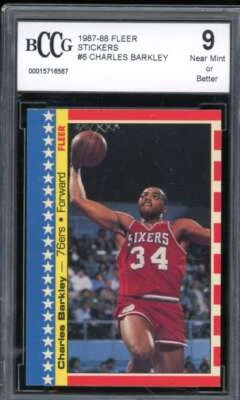 1987-88 Pegatinas Fleer #6 Tarjeta Charles Barkley BGS BCCG 9 Casi Como Nueva+ Foto 1 de 2