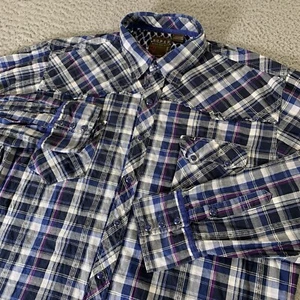 Camisa Roper Western Para Hombres XL Azul a Presión Diente de Sierra Doble Bolsillos Vaquero Rancho - Imagen 1 de 9
