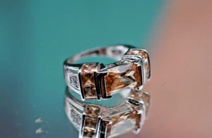 Vintage Sterling Silver 925 Ring Orange Simulated Gemstone 7.17g Size P1/2 - Picture 1 of 14