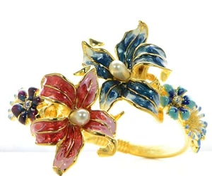 Kenneth Jay Lane KJL Enamel Garden Flower Bracelet - Picture 1 of 6