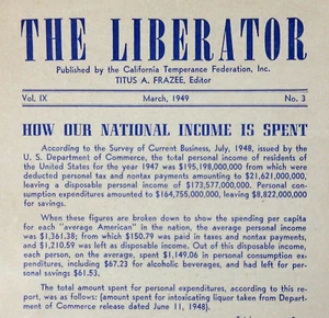 California Temperance Federation Newsletter The Liberator Glendale CA 1949 - Picture 1 of 8