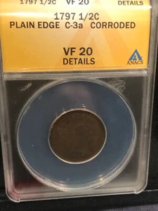 1797 LIBERTY CAP HALF CENT ANACS VF 20 A FEW CORRODED SPOTS ON REV - Picture 1 of 11