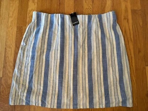 NWT Torrid Womens Size 2 Blue Striped Skirt Linen Blend Elastic Waist - Picture 1 of 6