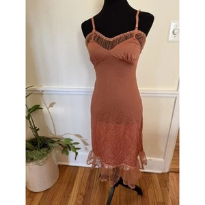 Vestido sin Mangas Babydoll Vintage Tostado Óxido Lencería Camisón Encaje 32 Pequeño - Imagen 1 de 11