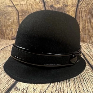Retro Black Cloche Bucket Style Button Hat 100% Wool - Picture 1 of 8