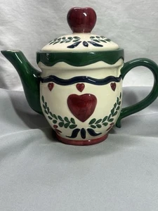 Vintage Heart Dutch Like Folk Art Teapot 1998 EUC - Picture 1 of 12