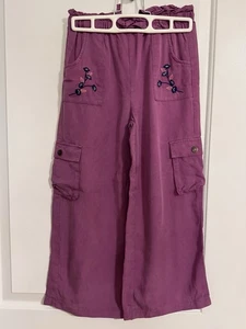 Finding Foxtale Boutique “Purple Homegrown Cargos” Embroidered Pants Girl Size 7 - Picture 1 of 3